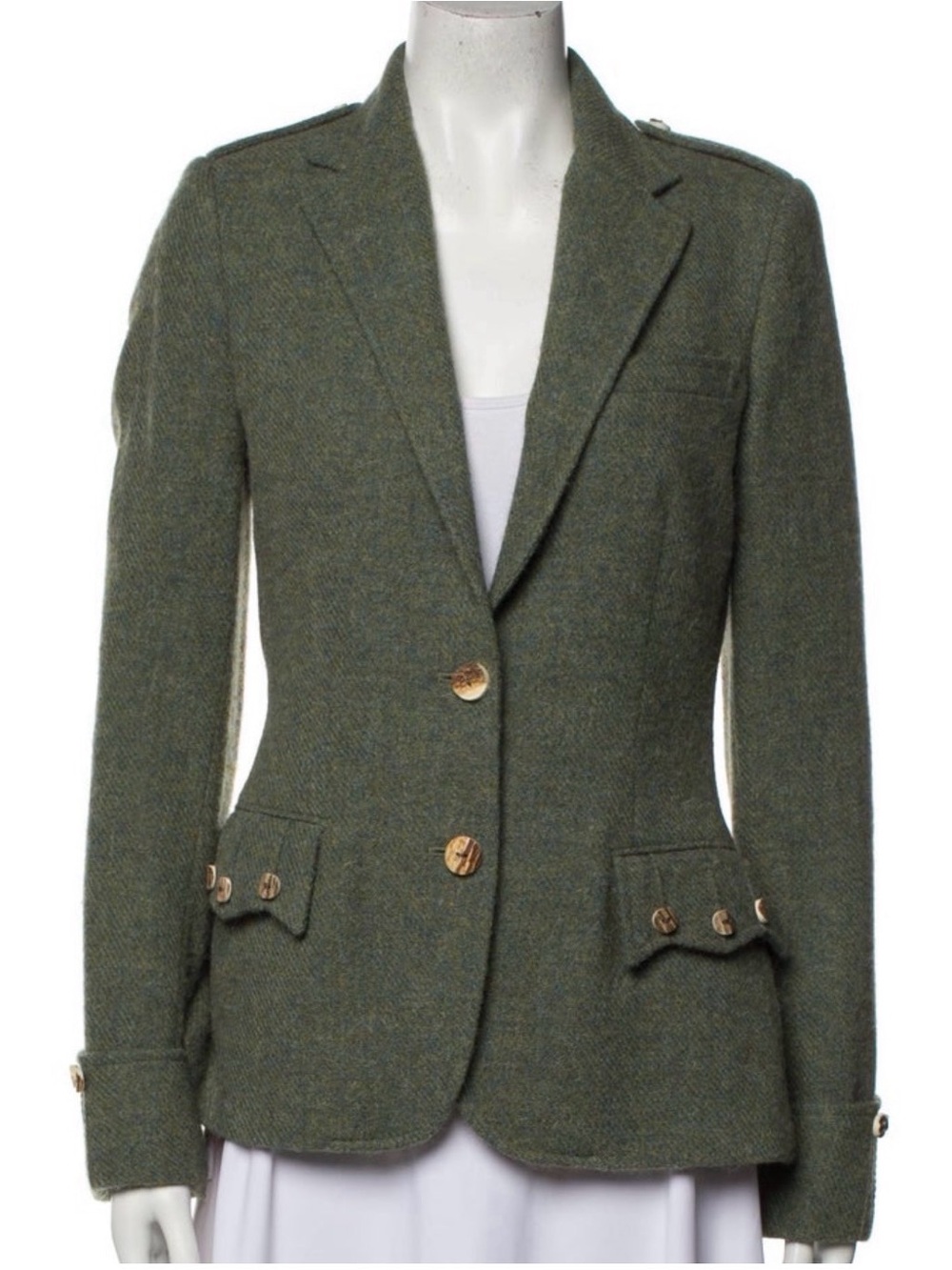 Ralph Lauren Womens Olive Green Tailored Wool Blend Blazer Jacket